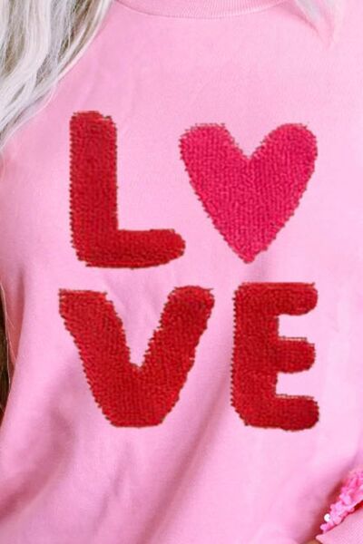 LOVE Sequin Sweatshirt - Carnation Pink