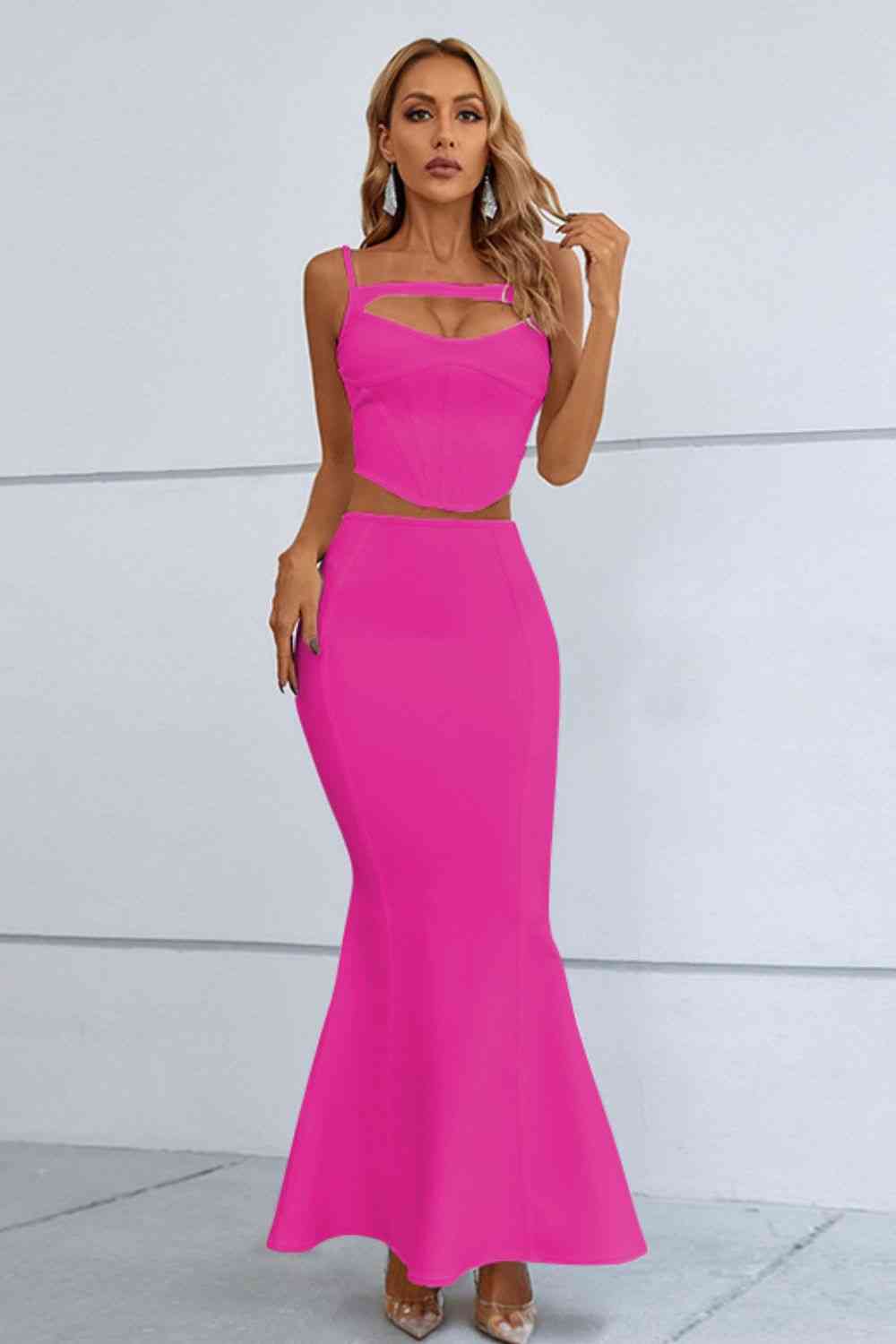 Cutout Seam Detail Cami and Fishtail Skirt Set | AdoreStarr