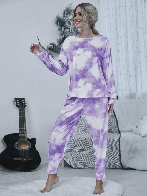 Tie-Dye Top and Drawstring Pants Lounge Set | AdoreStarr