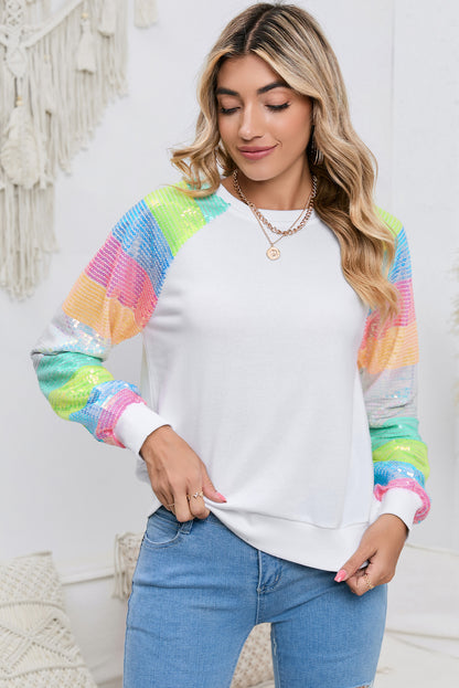 Colorblock Glitter Sleeve Sweatshirt | AdoreStarr
