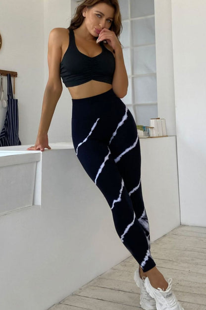 Slim Fit High Waist Long Active Pants - Black