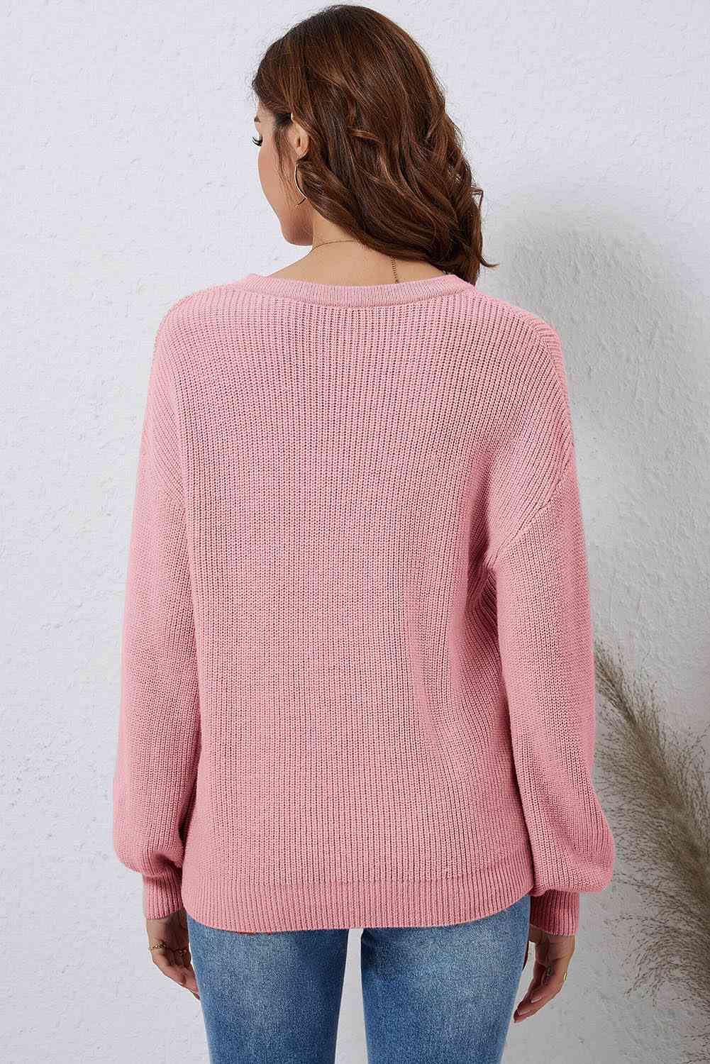 V-Neck Dropped Shoulder Sweater | AdoreStarr