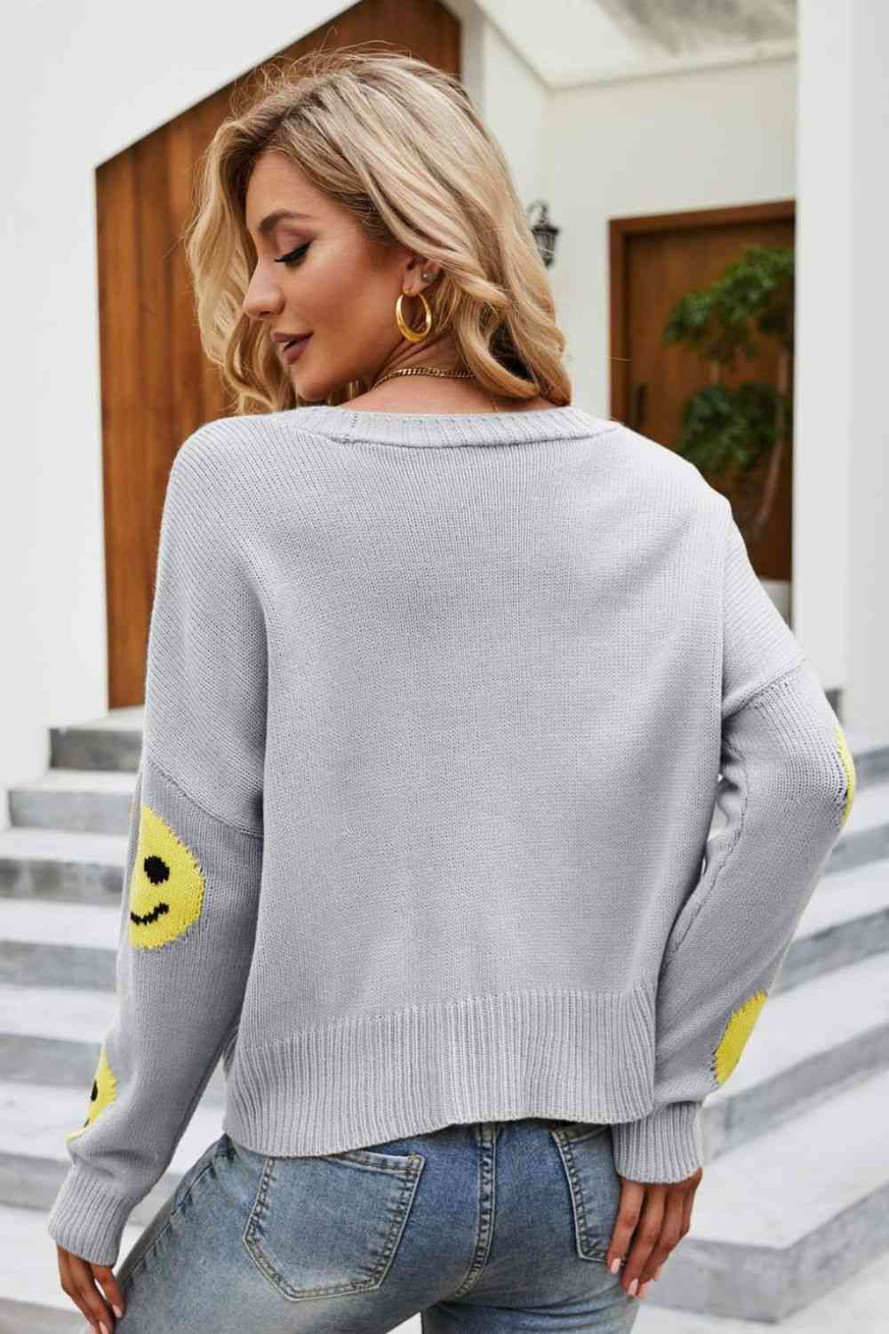 Smiley Face Ribbed Trim Cardigan | AdoreStarr