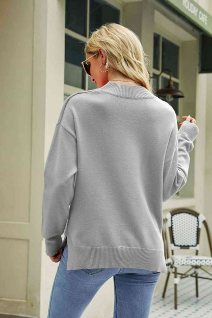 Lip Graphic Slit Dropped Shoulder Sweater - Gray