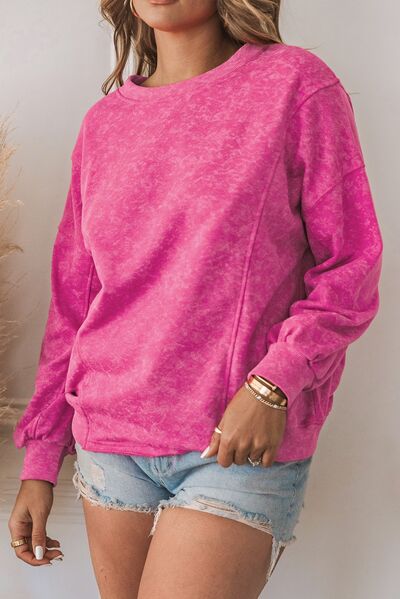 Heathered Round Neck Sweatshirt | AdoreStarr