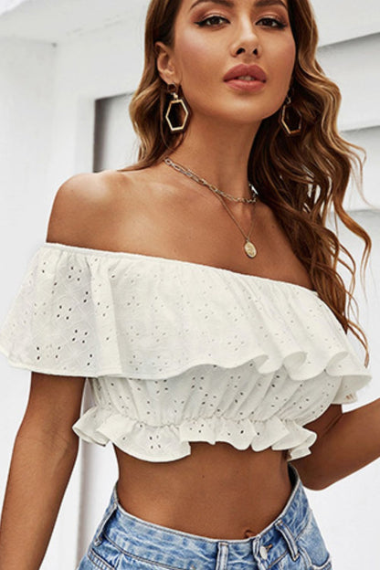 Eyelet Layered Cropped Blouse | AdoreStarr