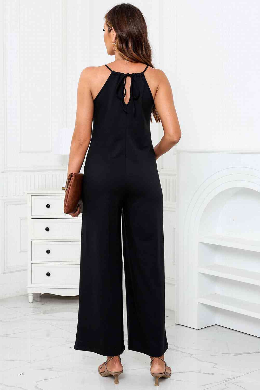 Scoop Neck Wide Leg Jumpsuit with Pockets | AdoreStarr