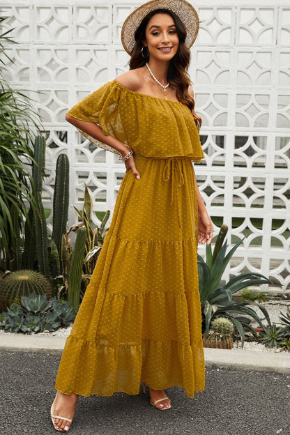 Off-Shoulder Tiered Maxi Dress | AdoreStarr