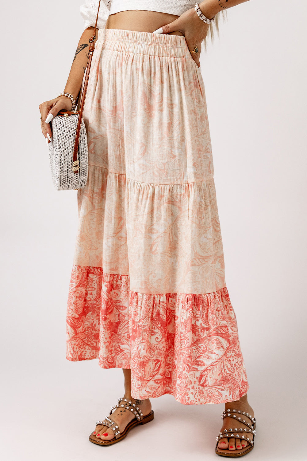 Floral Colorblock Midi Skirt | AdoreStarr