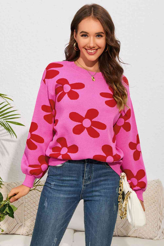 Floral Print Dropped Shoulder Sweater | AdoreStarr