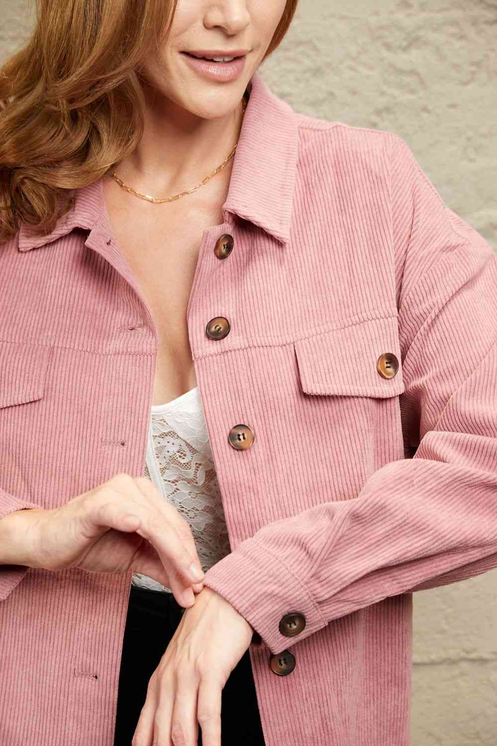 Corduroy Button-Up Shirt Jacket | AdoreStarr