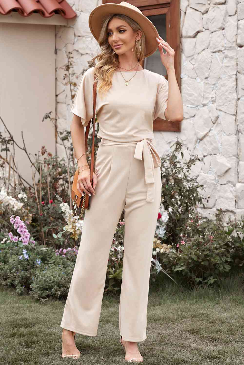 Tie Waist Straight Leg Jumpsuit | AdoreStarr