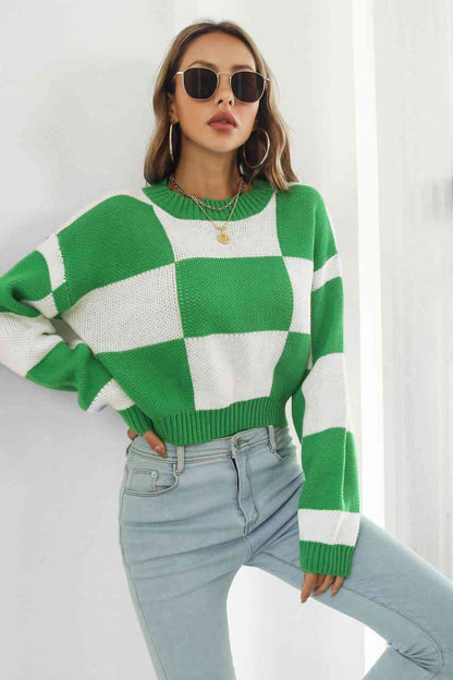 Colorblock Dropped Shoulder Sweater - Mid Green