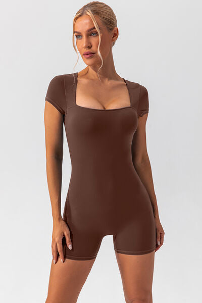 Square Neck Cap Sleeve Active Romper | AdoreStarr