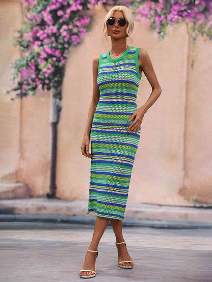 Striped Sleeveless Midi Cover-Up Dress | AdoreStarr