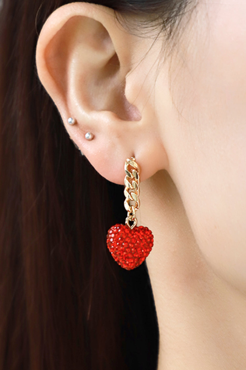 Rhinestone Heart Chain Drop Earrings | AdoreStarr