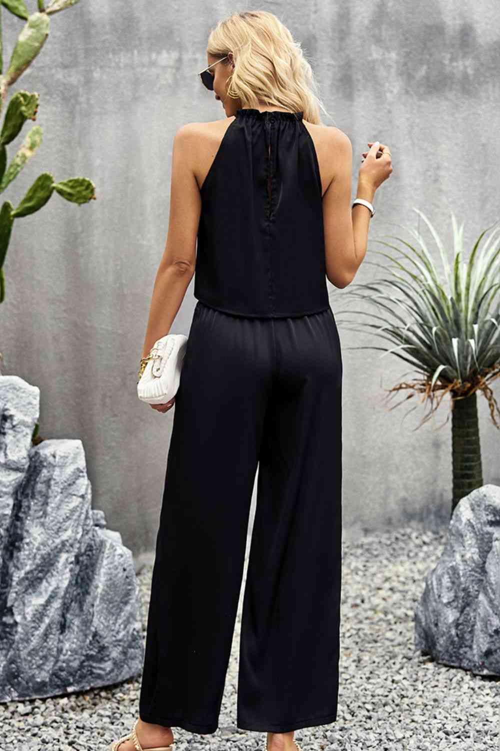 Grecian Neck Sleeveless Pocketed Top and Pants Set | AdoreStarr