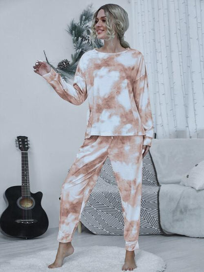 Tie-Dye Top and Drawstring Pants Lounge Set | AdoreStarr