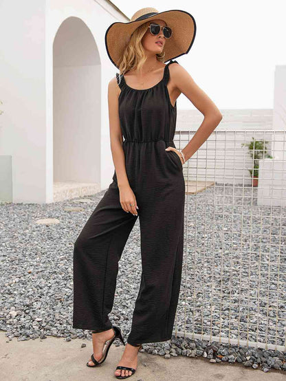 Round Neck Sleeveless Jumpsuit with Pockets | AdoreStarr