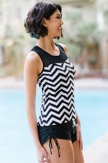 Chevron Print Ruched Tankini Set | AdoreStarr