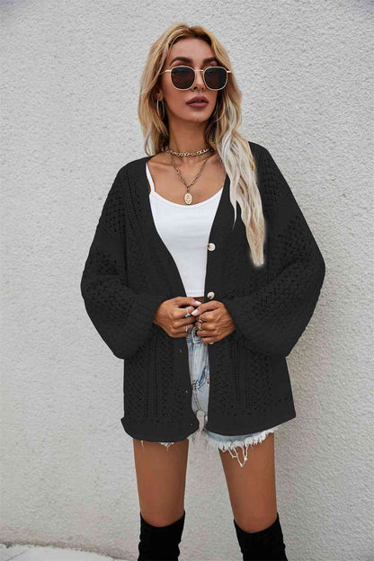 Openwork V-Neck Dropped Shoulder Cardigan | AdoreStarr