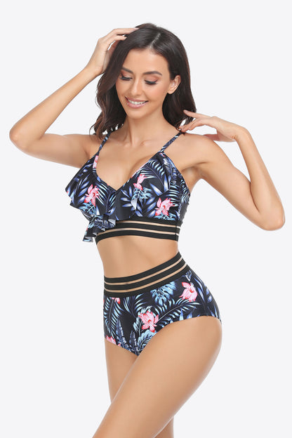 Ruffled Plunge Bikini Set | AdoreStarr