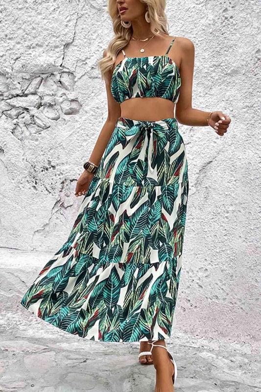 Botanical Print Cami and Tiered Skirt Set | AdoreStarr