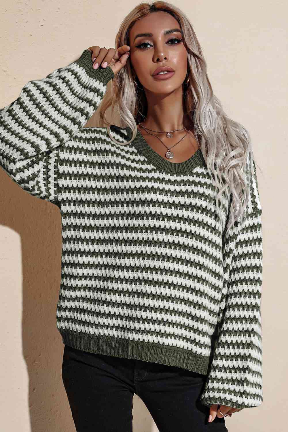 Striped Dropped Shoulder Sweater | AdoreStarr