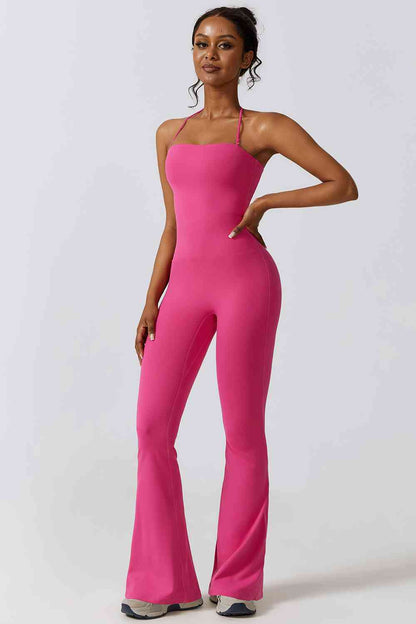 Halter Neck Flare Sport Jumpsuit | AdoreStarr