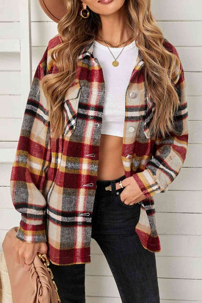 Plaid Pocketed Button Down Shacket | AdoreStarr