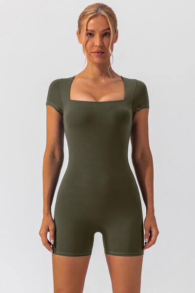 Square Neck Cap Sleeve Active Romper | AdoreStarr