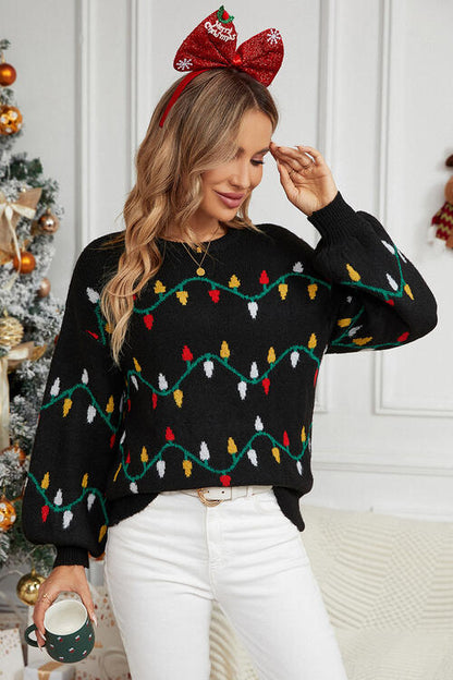 Pattern Lantern Sleeve Sweater | AdoreStarr