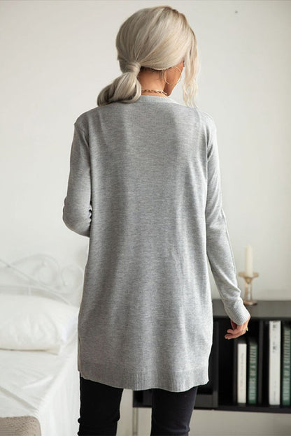 Ribbed Longline Open Cardigan - Gray