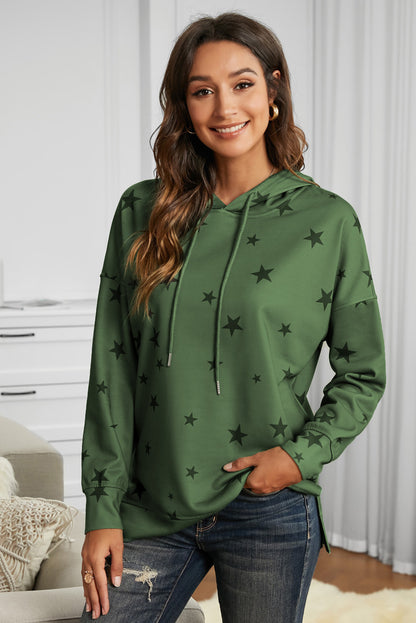 Star Print Drawstring Detail Hoodie | AdoreStarr