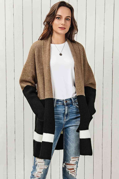 Colorblock Dropped Shoulder Longline Cardigan | AdoreStarr