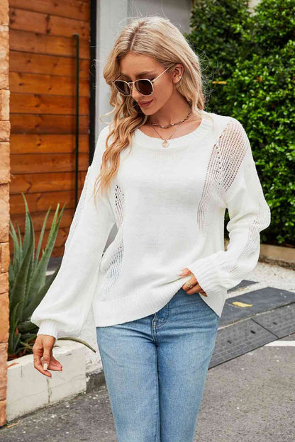 Openwork Dropped Shoulder Knit Top | AdoreStarr