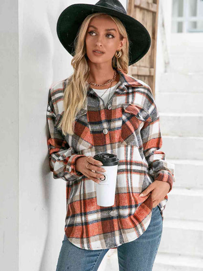 Plaid Button Down Curved Hem Shacket | AdoreStarr