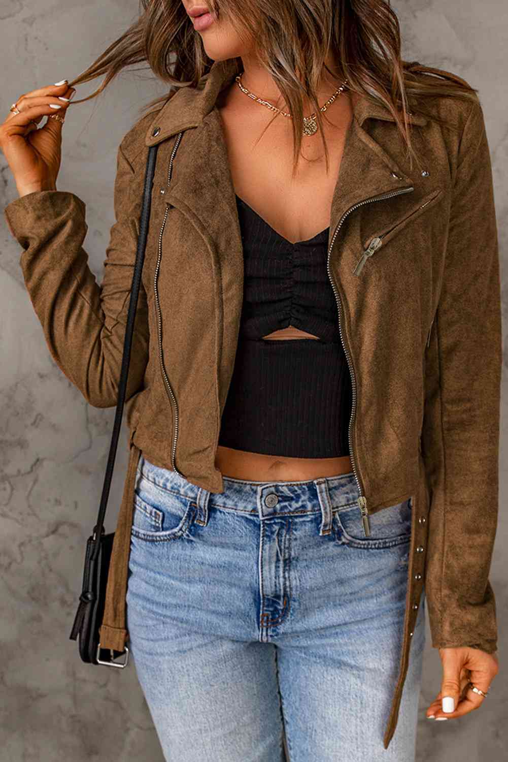 Vegan Suede Zip Detail Jacket | AdoreStarr