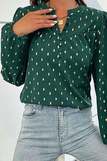 Printed Buttoned Puff Sleeve Blouse | AdoreStarr