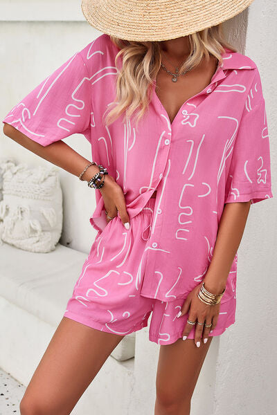 Printed Button Up Shirt and Shorts Set | AdoreStarr