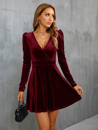 Surplice Puff Sleeve Mini Dress | AdoreStarr