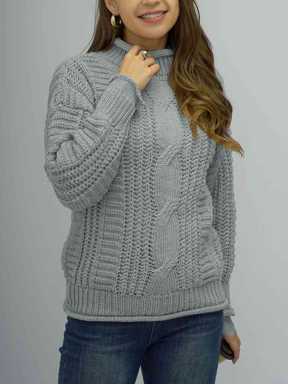 Cable-Knit Mock Neck Sweater | AdoreStarr