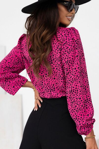 Leopard Balloon Sleeve Blouse -