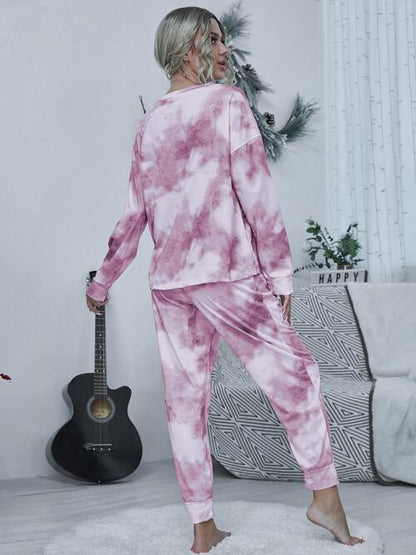 Tie-Dye Top and Drawstring Pants Lounge Set | AdoreStarr