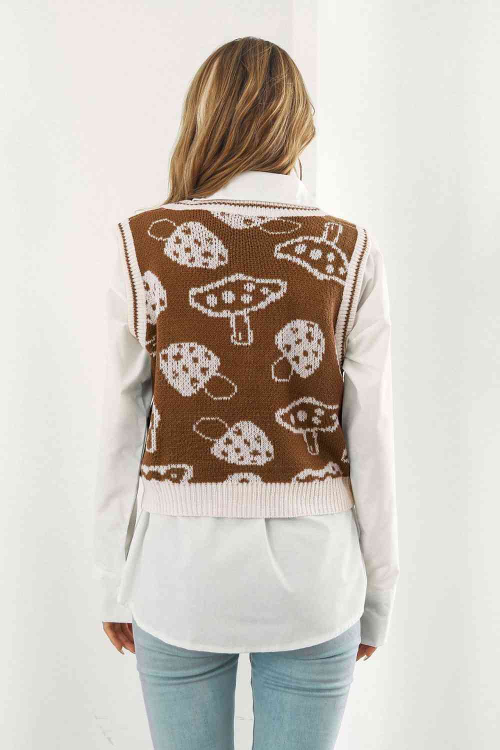 Printed Plunge Neck Sweater Vest | AdoreStarr