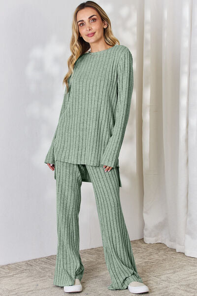 Ribbed Top and Wide Pants Set | AdoreStarr