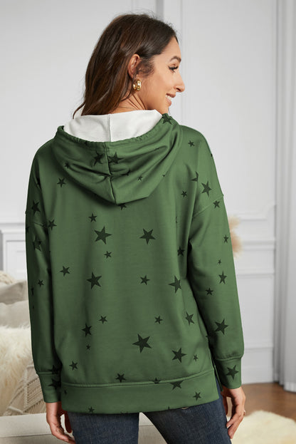 Star Print Drawstring Detail Hoodie | AdoreStarr