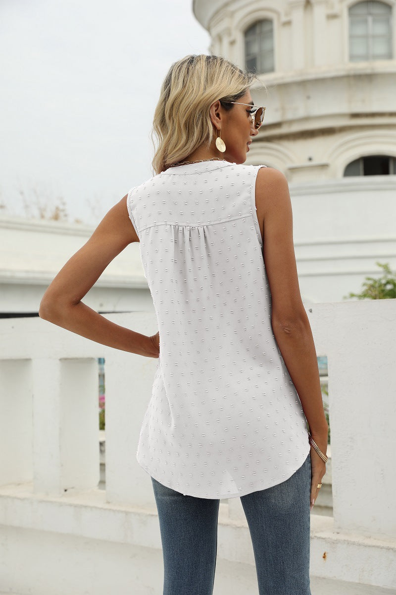 Swiss Dot Notched Neck Tank | AdoreStarr