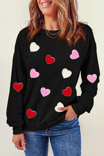 Heart Round Neck Sweatshirt | AdoreStarr