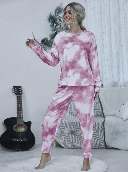 Tie-Dye Top and Drawstring Pants Lounge Set | AdoreStarr